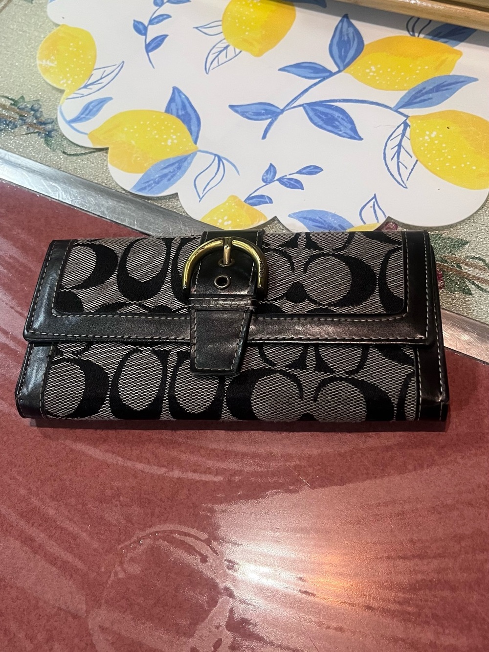 Coach Black and Gray Signature Buckle Wallet